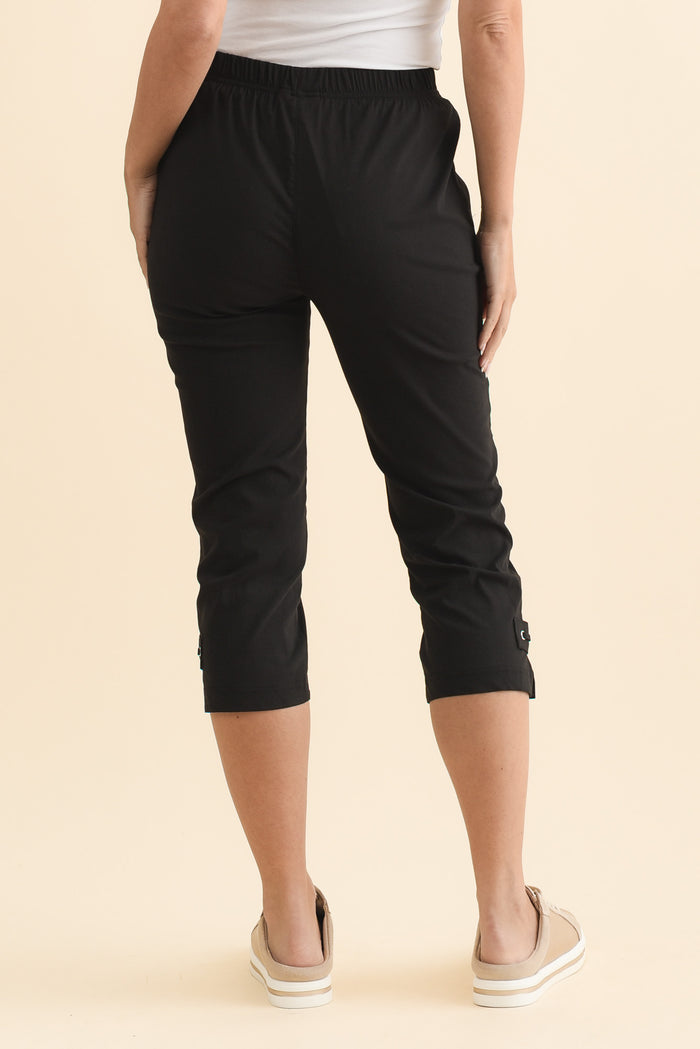 Air-Lite Black Stretch Capri Pants,Brunette model,alt text|model:MJ