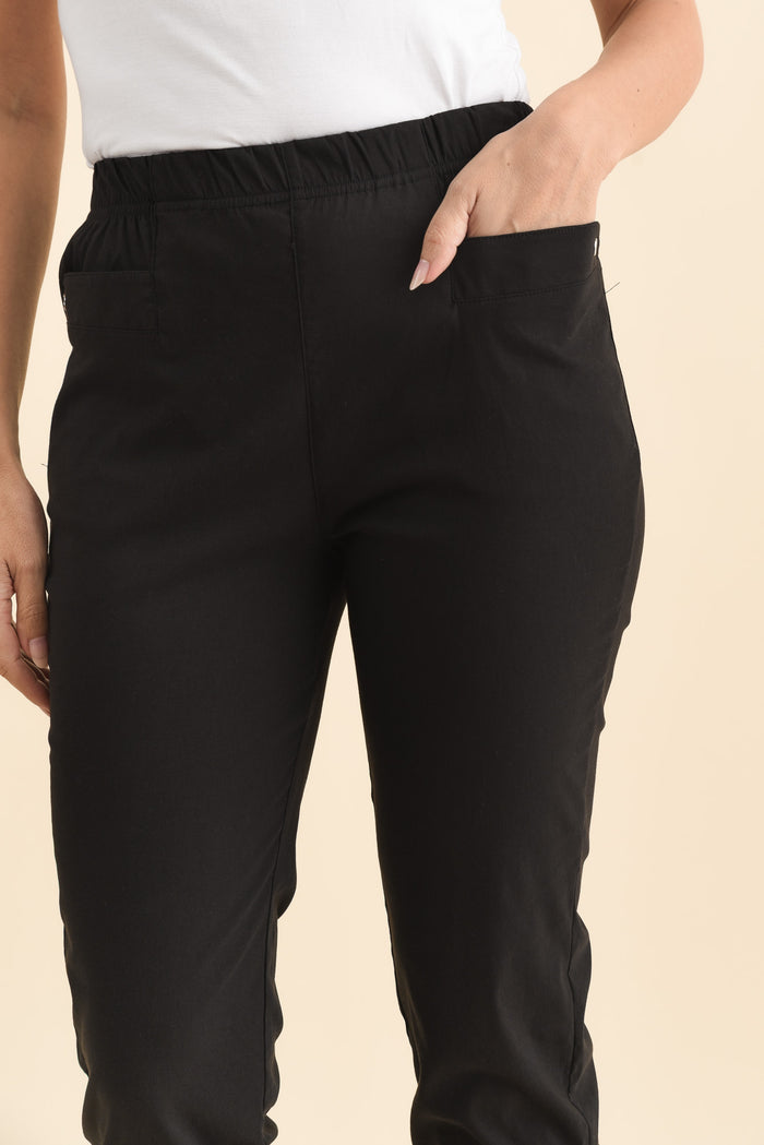 Air-Lite Black Stretch Capri Pants,Brunette model,alt text|model:MJ