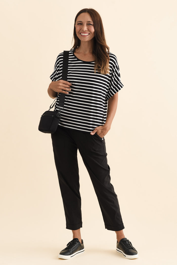 Air-Lite Black Stretch Cropped Pants,Brunette model,alt text|model:Cara