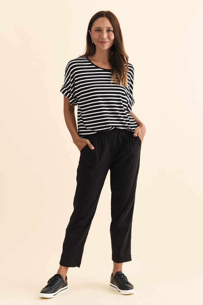 Air-Lite Black Stretch Cropped Pants,Brunette model,alt text|model:Cara