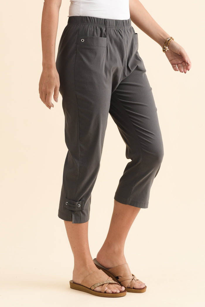Air-Lite Charcoal Stretch Capri Pants,Brunette model,alt text|model:MJ