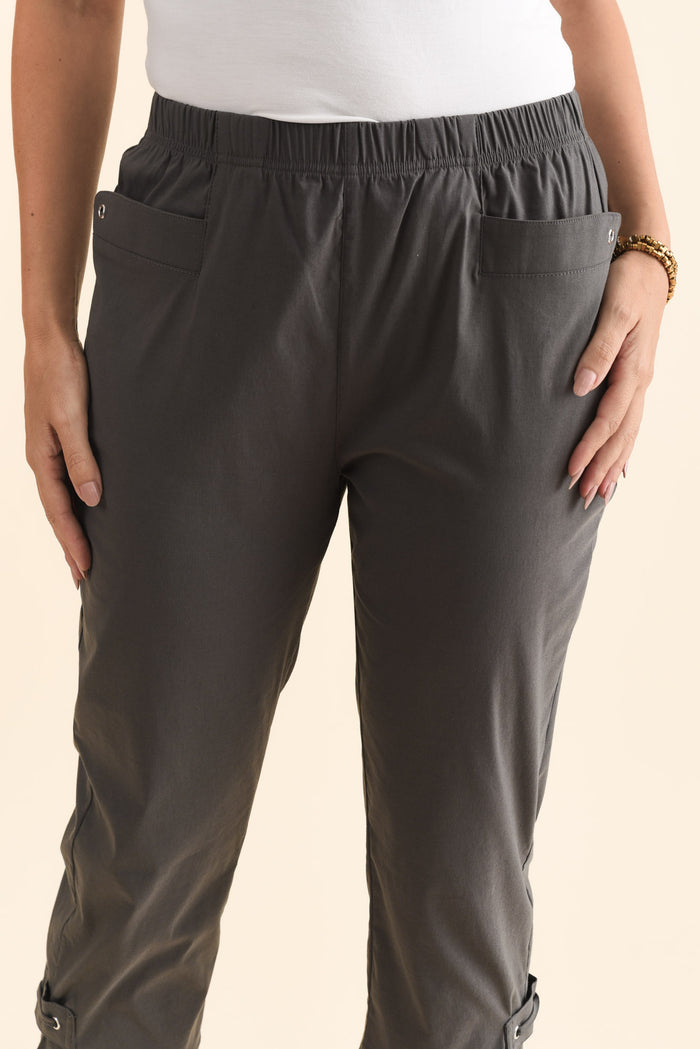 Air-Lite Charcoal Stretch Capri Pants,Brunette model,alt text|model:MJ