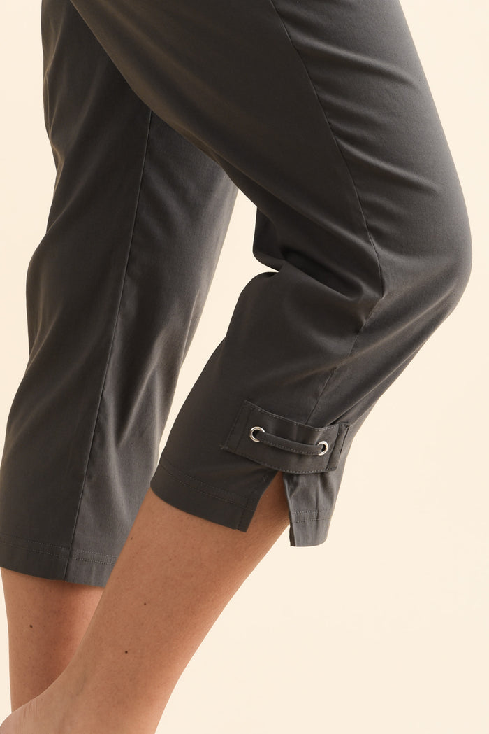 Air-Lite Charcoal Stretch Capri Pants,Brunette model,alt text|model:MJ