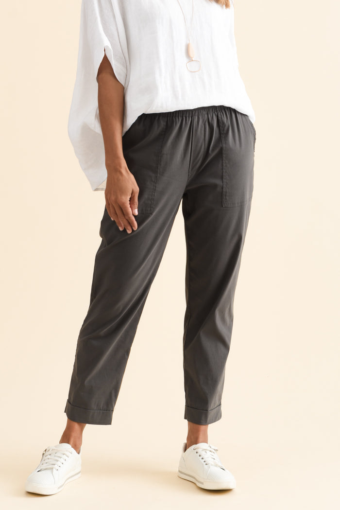 Air-Lite Charcoal Stretch Cropped Pants,Brunette model,alt text|model:Cara
