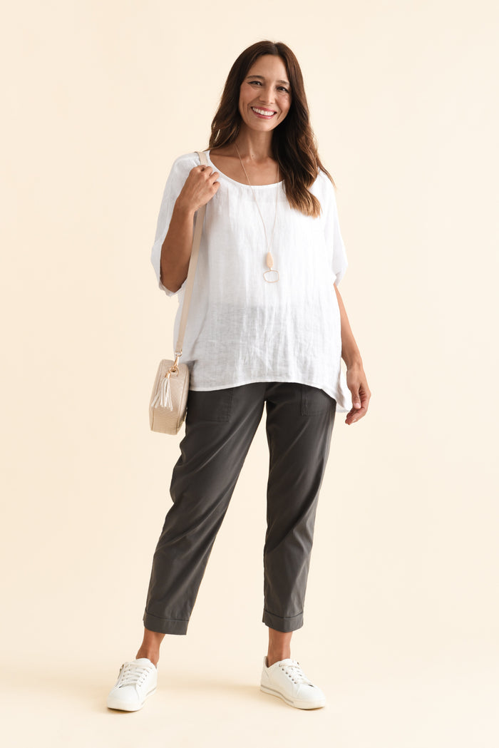 Air-Lite Charcoal Stretch Cropped Pants,Brunette model,alt text|model:Cara
