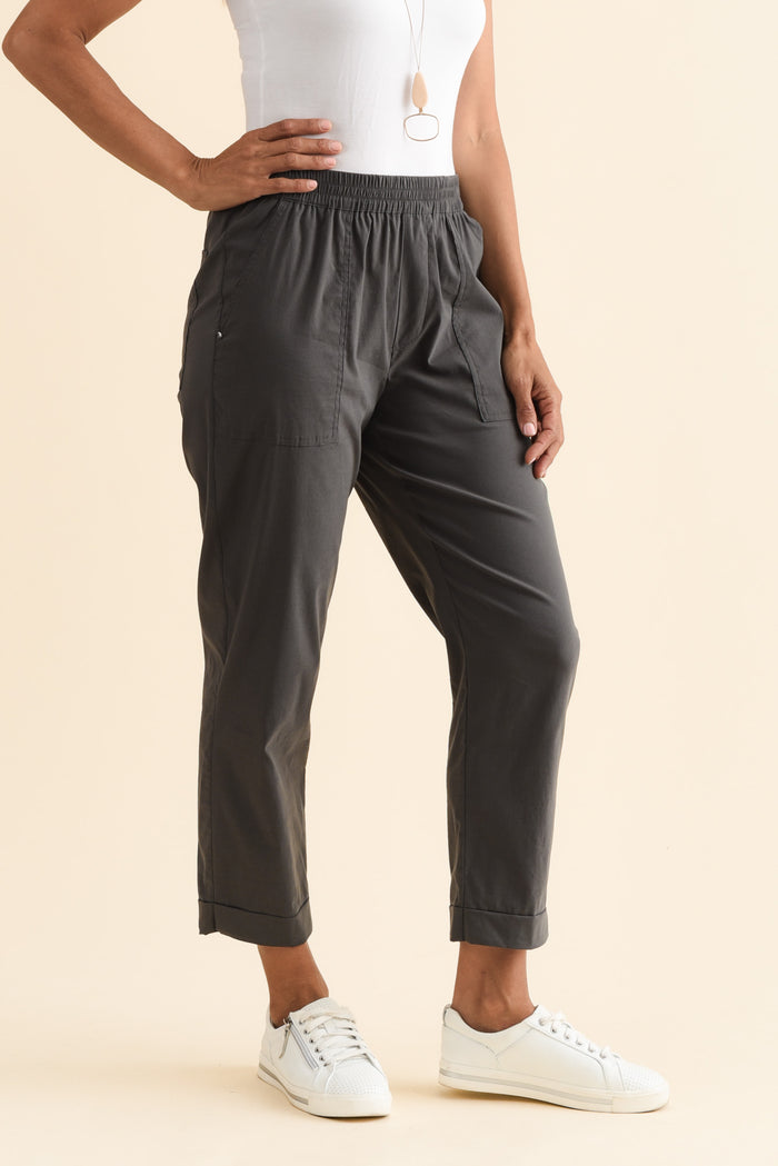 Air-Lite Charcoal Stretch Cropped Pants,Brunette model,alt text|model:Cara