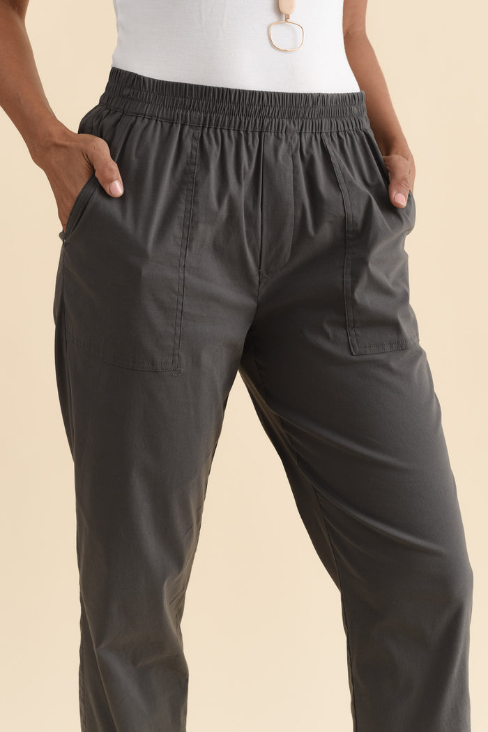 Air-Lite Charcoal Stretch Cropped Pants,Brunette model,alt text|model:Cara