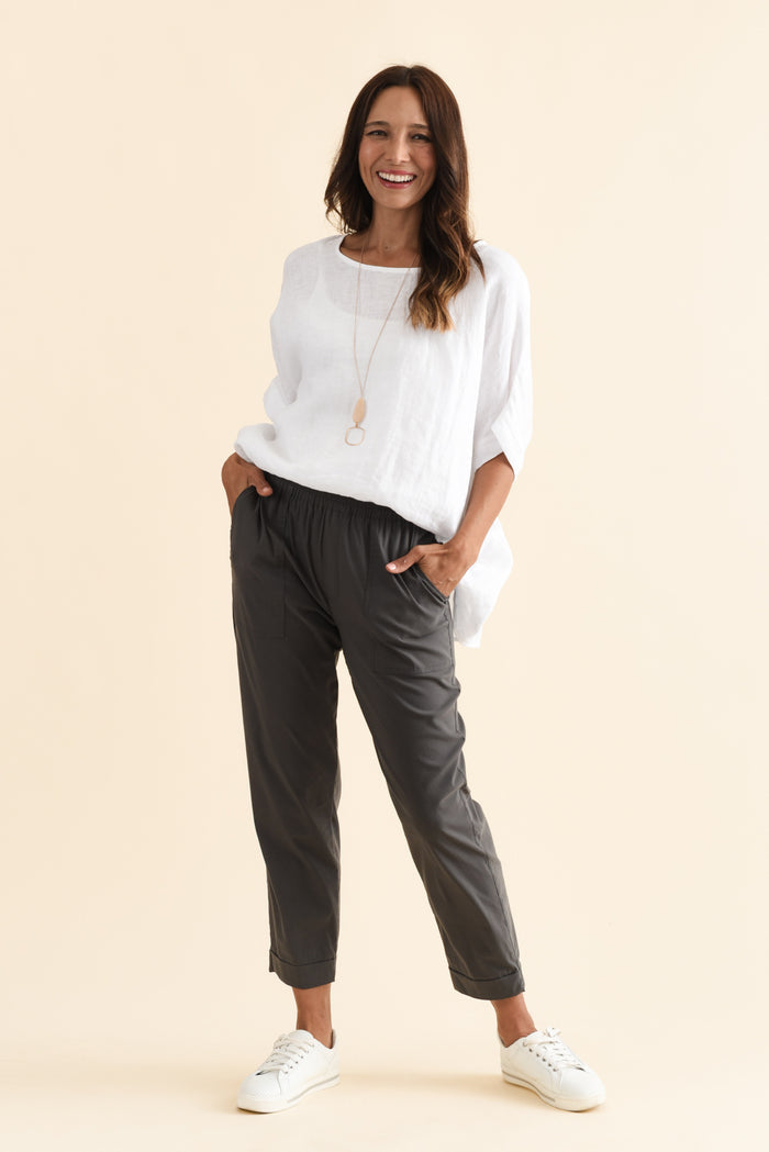 Air-Lite Charcoal Stretch Cropped Pants,Brunette model,alt text|model:Cara