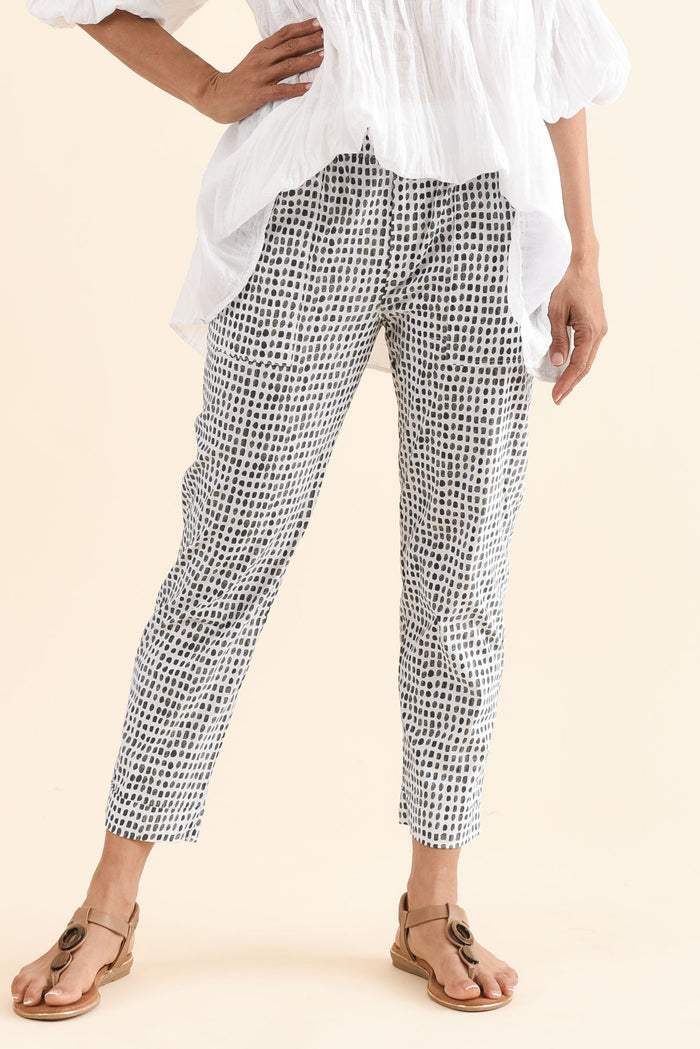 Air-Lite Olive Spot Stretch Cropped Pants,Front,Brunette model,alt text|model:Cara