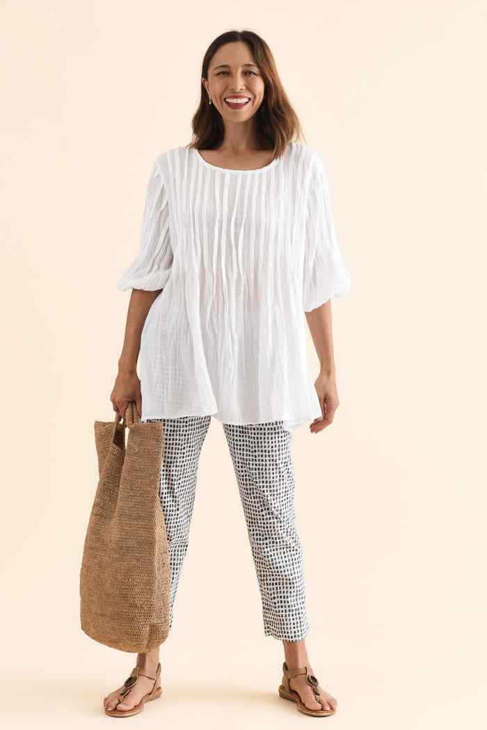 Air-Lite Olive Spot Stretch Cropped Pants,Full Body,Brunette model,alt text|model:Cara