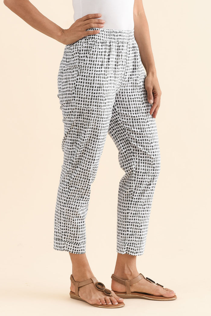 Air-Lite Olive Spot Stretch Cropped Pants,Side,Brunette model,alt text|model:Cara