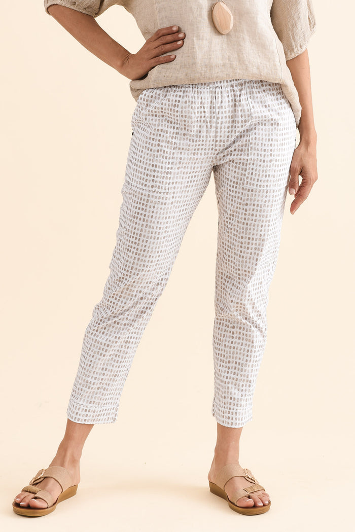 Air-Lite Taupe Spot Stretch Cropped Pants,Front,Brunette model,alt text|model:Cara