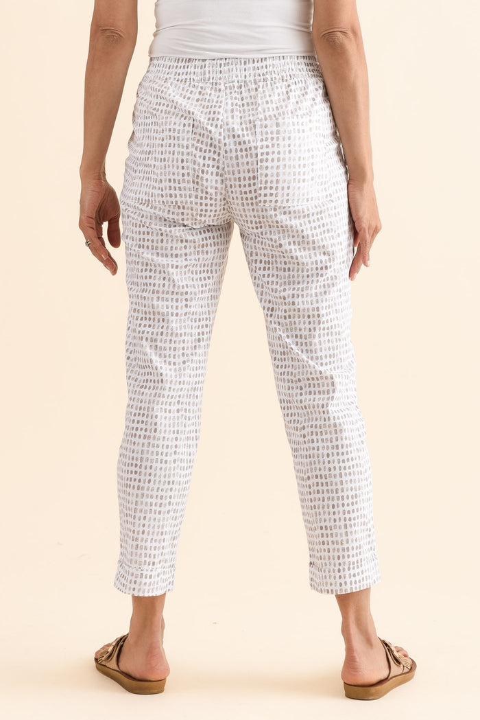 Air-Lite Taupe Spot Stretch Cropped Pants,Back,Brunette model,alt text|model:Cara