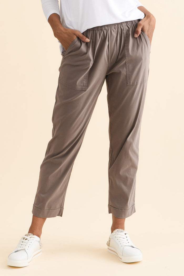 Air-Lite Taupe Stretch Cropped Pants,Brunette model,alt text|model:Cara