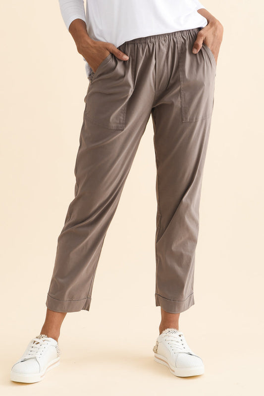 Air-Lite Taupe Stretch Cropped Pants,Brunette model,alt text|model:Cara