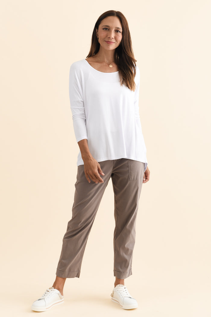 Air-Lite Taupe Stretch Cropped Pants,Brunette model,alt text|model:Cara