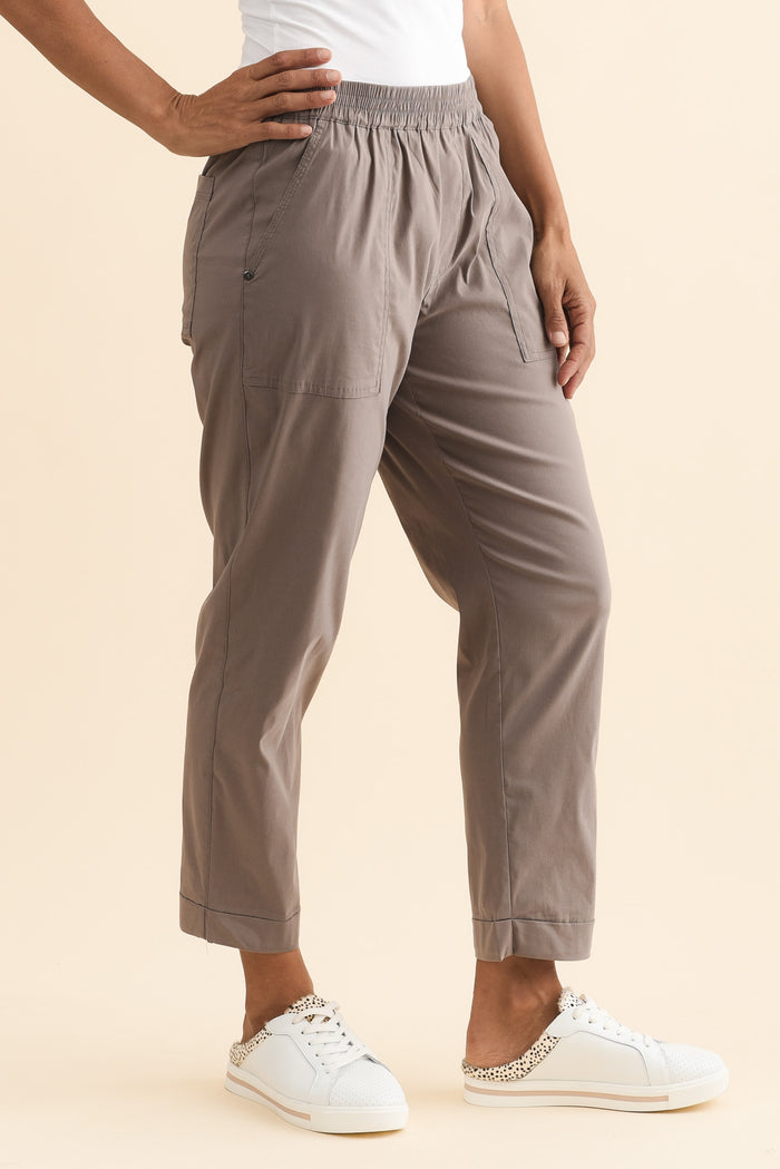 Air-Lite Taupe Stretch Cropped Pants,Brunette model,alt text|model:Cara