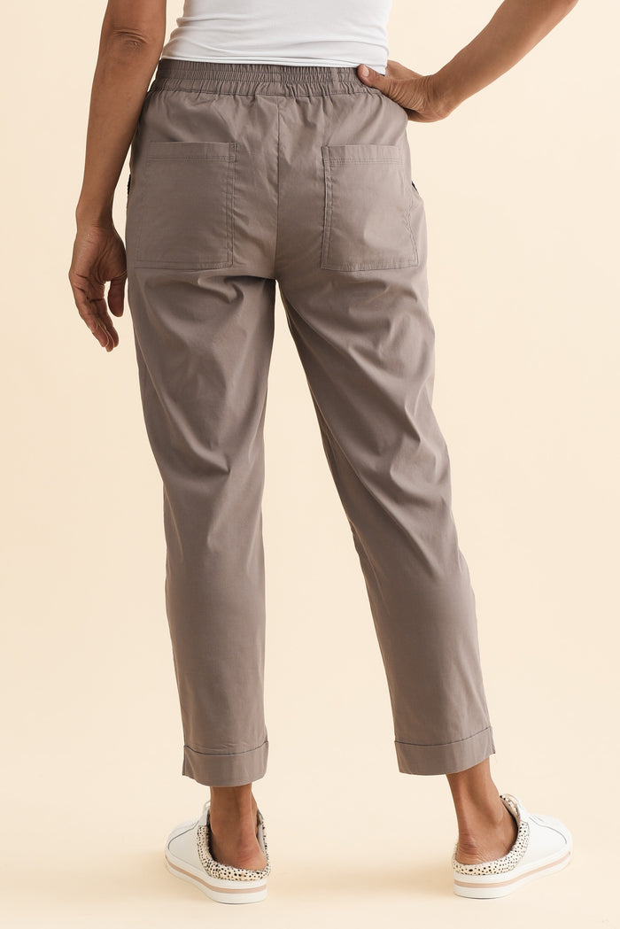 Air-Lite Taupe Stretch Cropped Pants,Brunette model,alt text|model:Cara