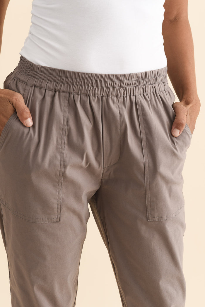 Air-Lite Taupe Stretch Cropped Pants,Brunette model,alt text|model:Cara