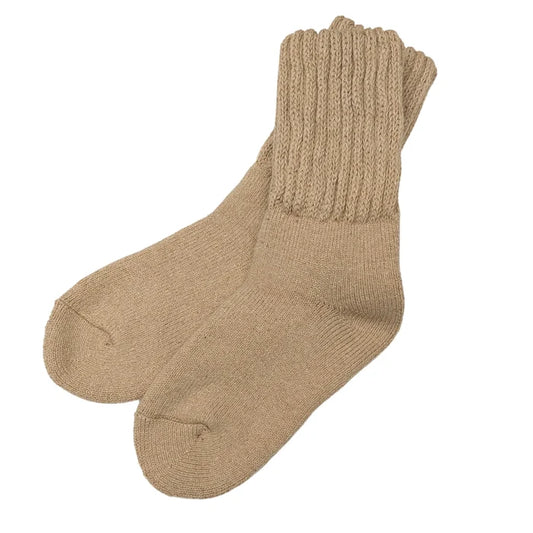 Airy Organic Cotton Ribbed Cuff Crew Socks - LATTE