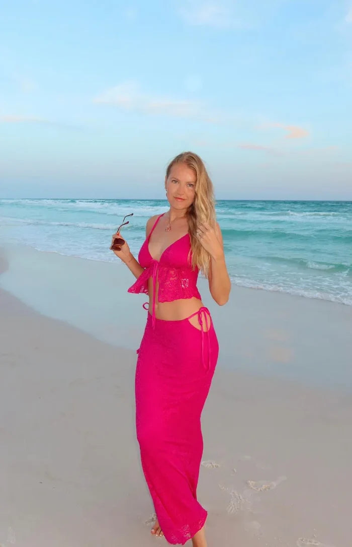 Alexia Fuschia Lace Tie Up Maxi Skirt