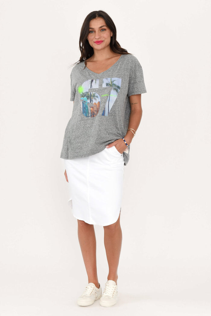 Alina White Denim Drawstring Skirt,Brunette model,alt text|model:Brontie