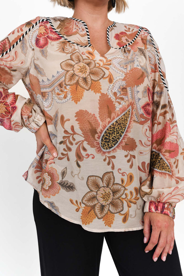 Altair Aries Floral Cotton Silk Shirt,alt text|model:Brooke