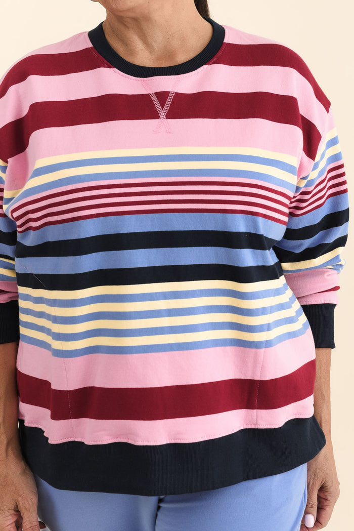 Alva Pink Stripe Cotton Sweatshirt,Detail,Brunette model,alt text|model:Pilita