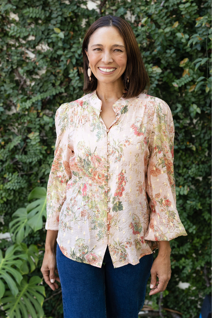 Alvarez Pink Garden Button Blouse,Lifestyle