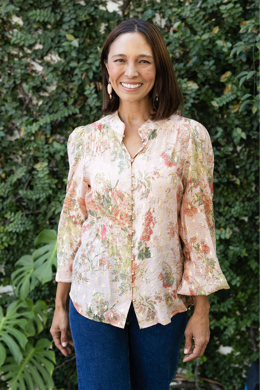 Alvarez Pink Garden Button Blouse,Lifestyle