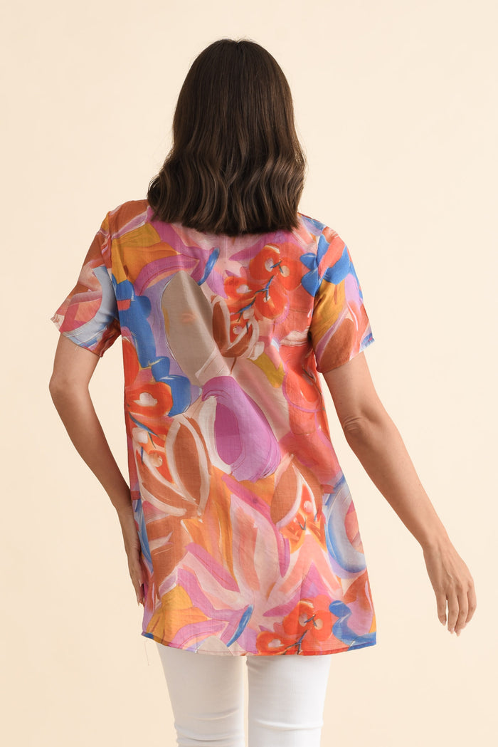Alvina Rust Abstract Layered Tunic Top,Brunette model,alt text|model:MJ