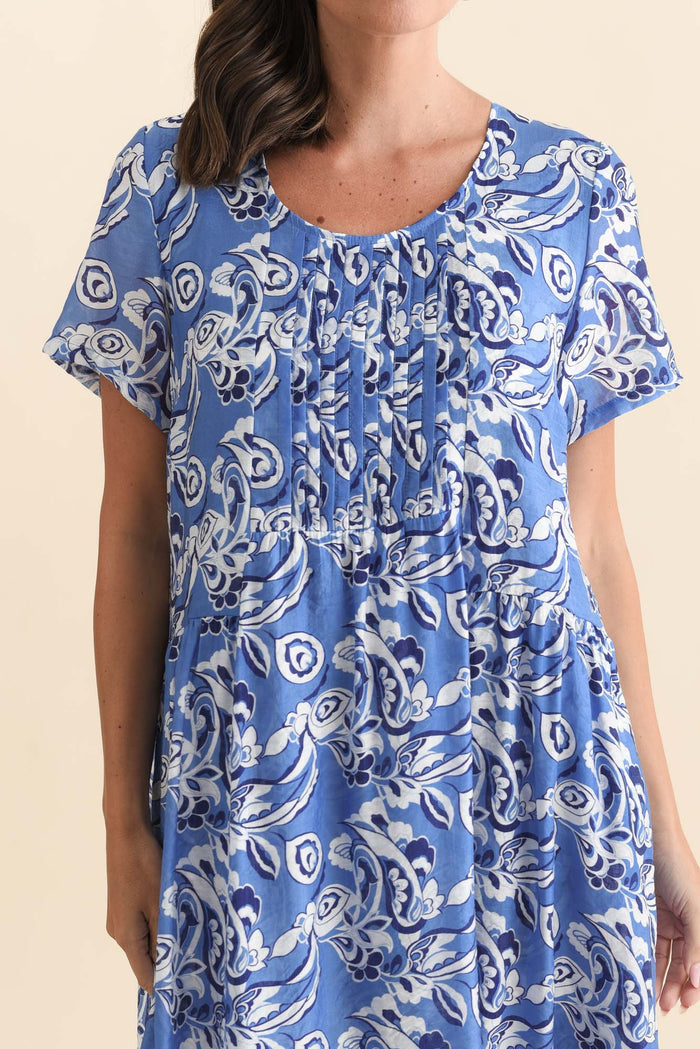 Alysse Blue Floral Pocket Dress,Brunette model,alt text|model:MJ