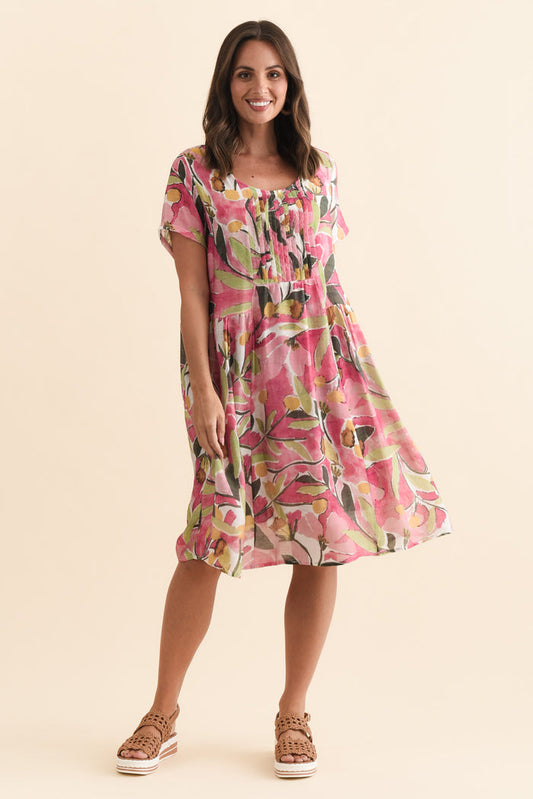 Alysse Pink Botanical Pocket Dress,Brunette model,alt text|model:MJ