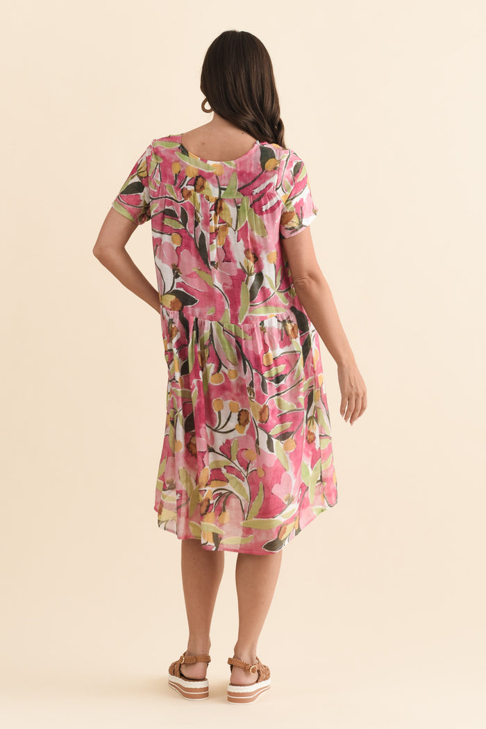 Alysse Pink Botanical Pocket Dress,Brunette model,alt text|model:MJ