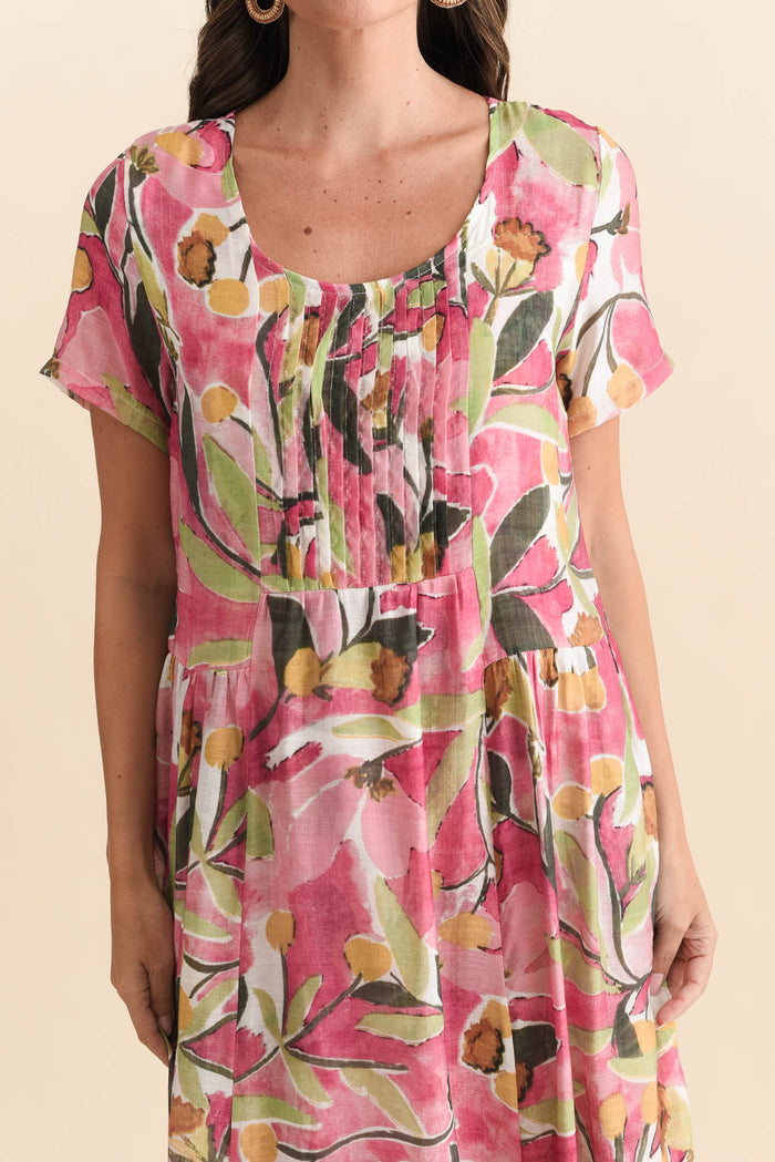Alysse Pink Botanical Pocket Dress,Brunette model,alt text|model:MJ