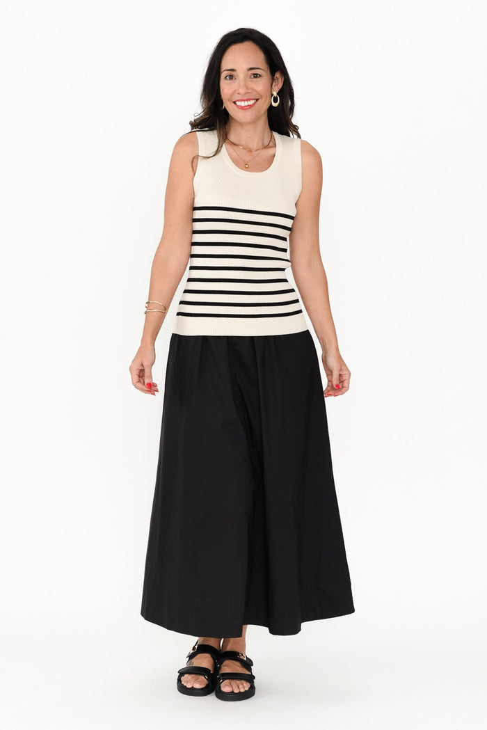 Amba Black Stripe Ribbed Tank,Brunette model,alt text|model:Nicole