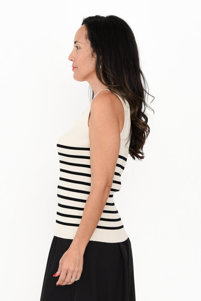 Amba Black Stripe Ribbed Tank,Brunette model,alt text|model:Nicole