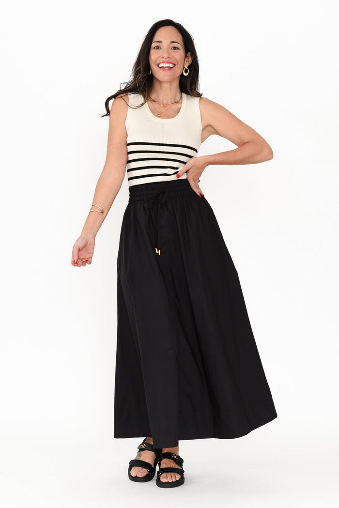 Amba Black Stripe Ribbed Tank,Brunette model,alt text|model:Nicole
