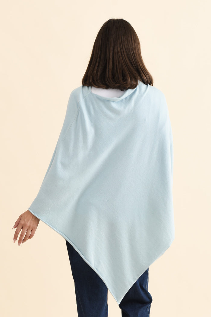 Amy Sky Blue Wool Blend Poncho,Brunette model,alt text|model:MJ