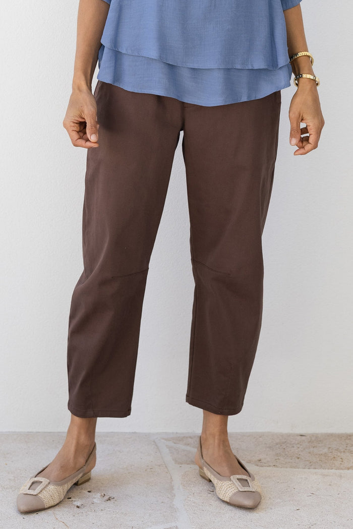Andy Chocolate Cotton Cropped Barrel Pants,Lifestyle