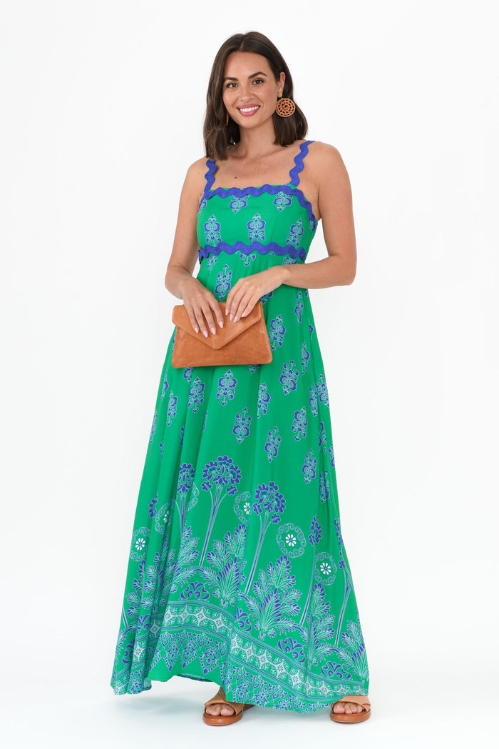 Annalise Green Mosaic Maxi Dress,Brunette model,alt text|model:MJ