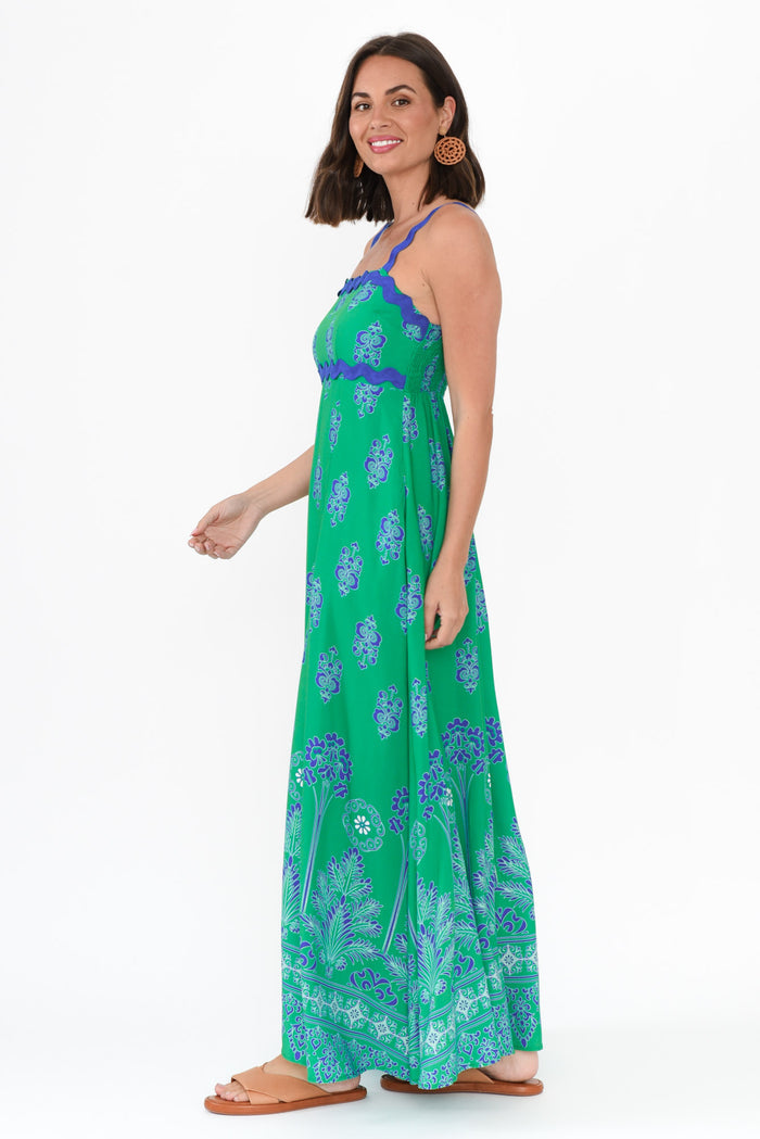 Annalise Green Mosaic Maxi Dress,Brunette model,alt text|model:MJ