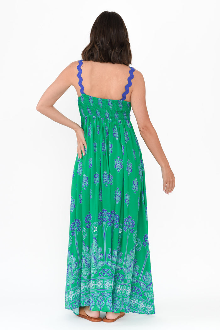 Annalise Green Mosaic Maxi Dress,Brunette model,alt text|model:MJ
