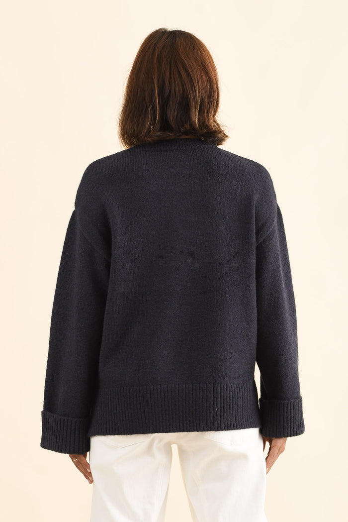 Annie Navy Terrier Sweatshirt,Back,Brunette model,alt text|model:Cara