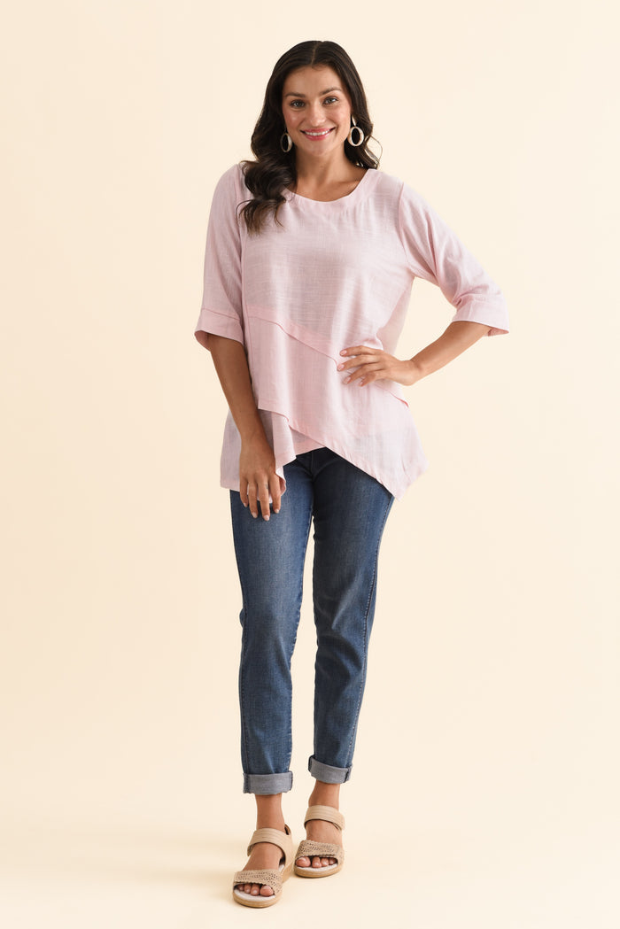 Anya Light Pink Linen Cotton Top,Brunette model,alt text|model:Brontie
