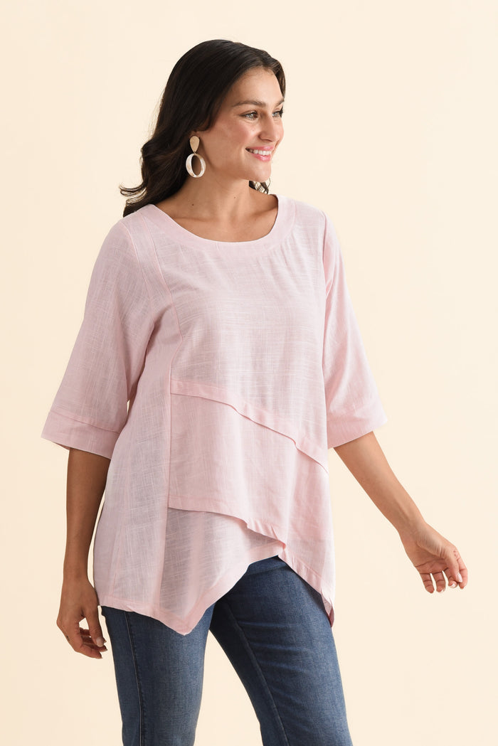 Anya Light Pink Linen Cotton Top,Brunette model,alt text|model:Brontie