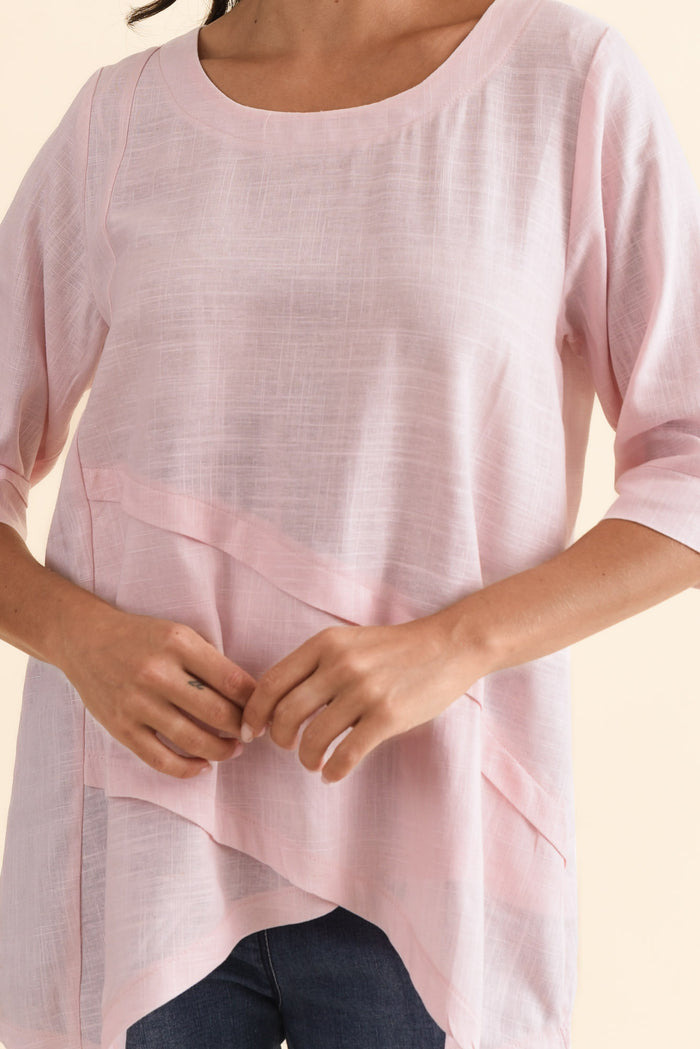 Anya Light Pink Linen Cotton Top,Brunette model,alt text|model:Brontie