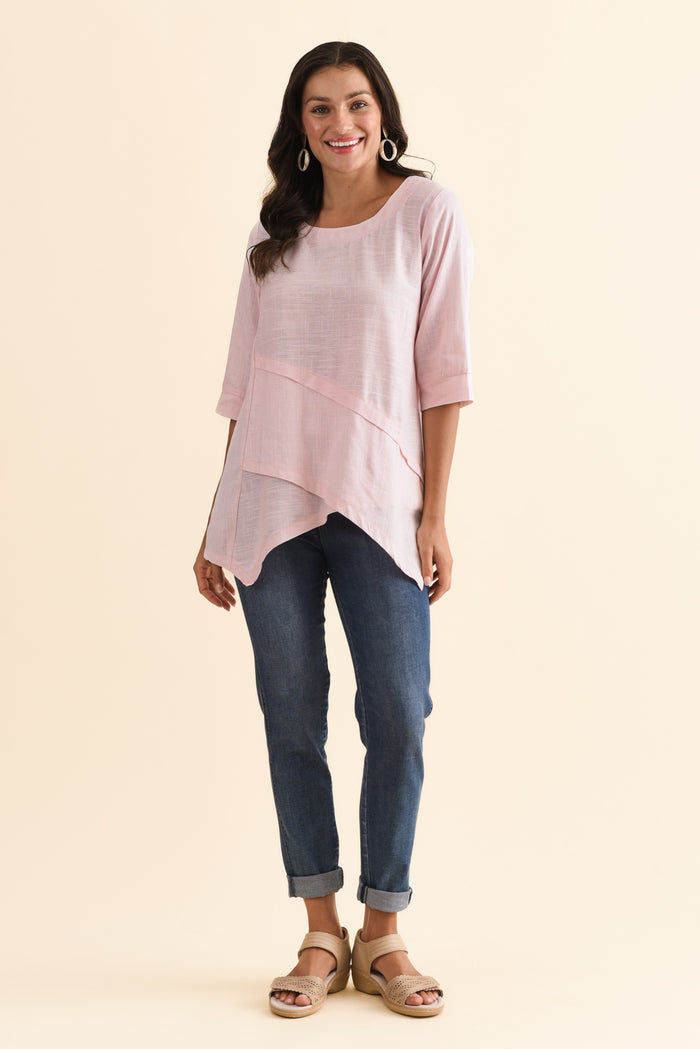 Anya Light Pink Linen Cotton Top,Brunette model,alt text|model:Brontie