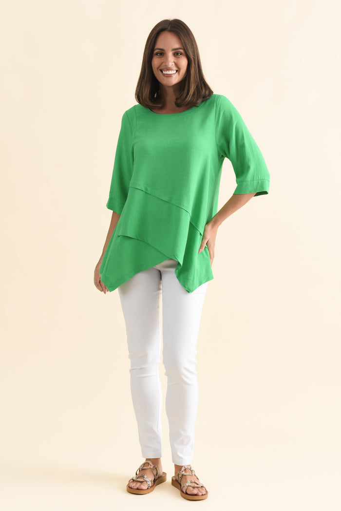 Anya Lime Green Linen Cotton Top,Brunette model,alt text|model:MJ