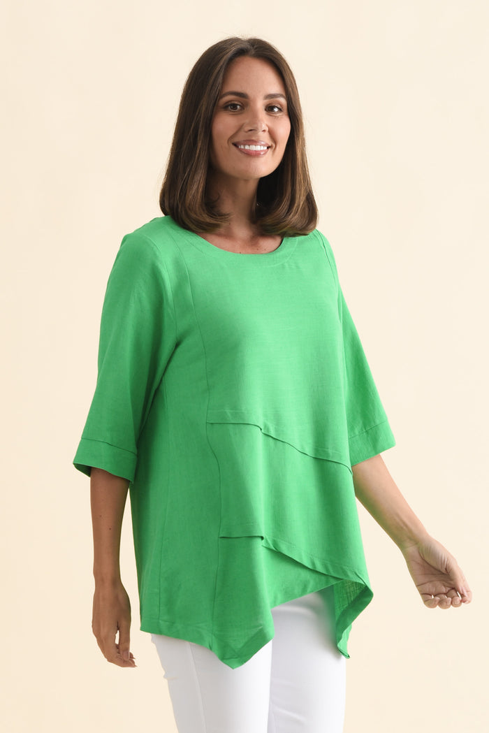 Anya Lime Green Linen Cotton Top,Brunette model,alt text|model:MJ